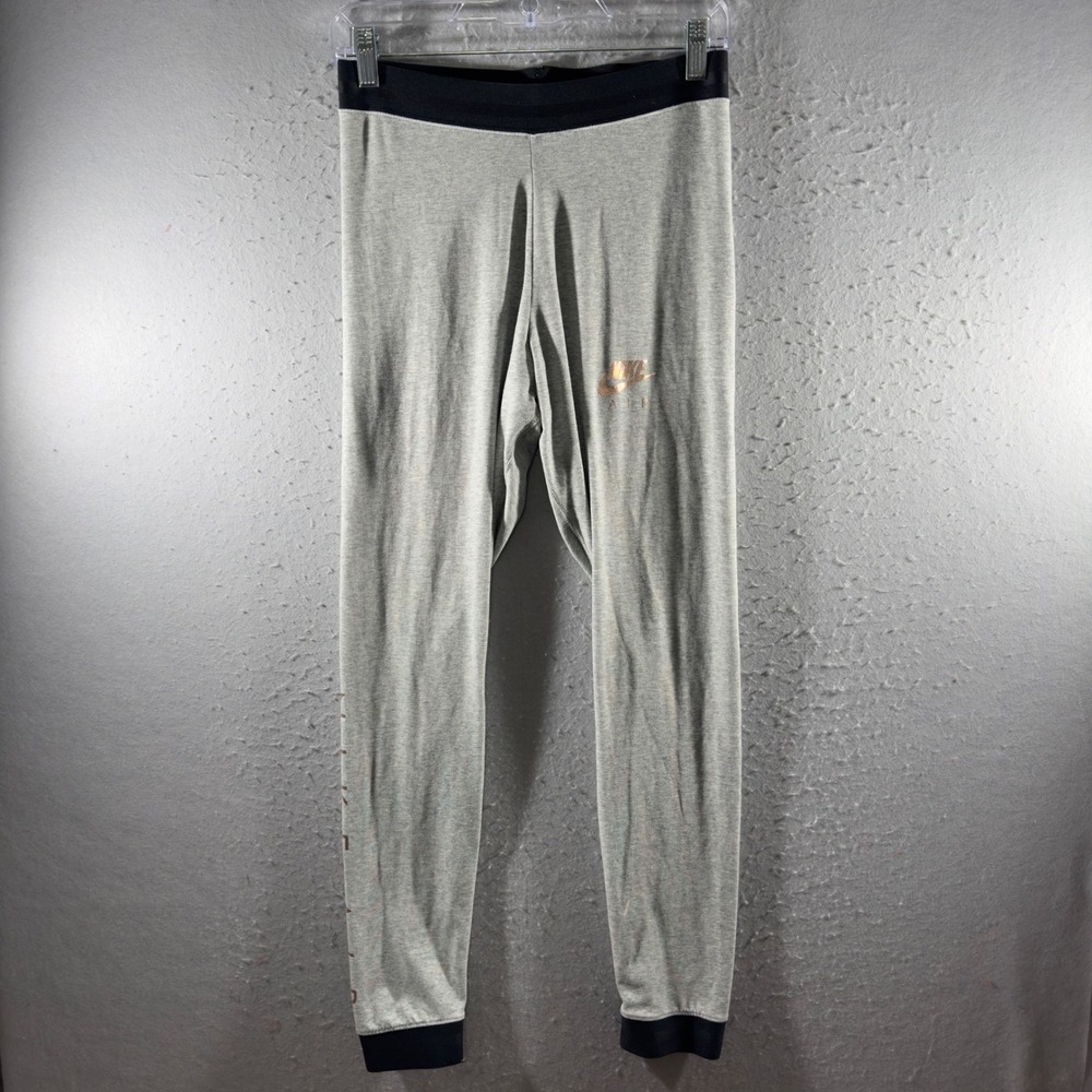 3343 | Nike Air Metallic Rose Gold Logo Leggings Heather Grey Women Size Medium
